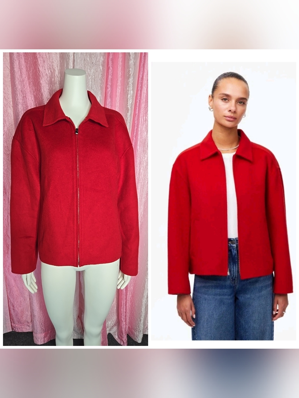 Madewell Red Wool Blend Bomber Classic Jacket Size Large $198 NWT